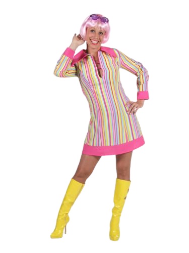 Disco dame roze geel - verkleedkledij, carnavalkledij, carnavaloutfit, feestkledij, disco, discokledij, jaren 70-80, disco outfit, discokleren, retro